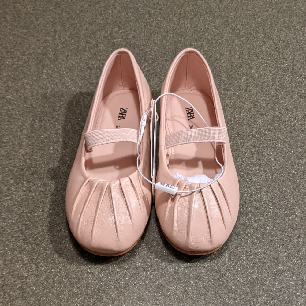 Zara Baby Pink Leather Ballet Flats Size 9.5 (26)